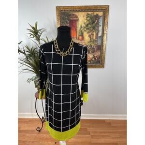 Enfocus Studio Sheath Dress Women's 8 Black White Windowpane Retro-Futurism